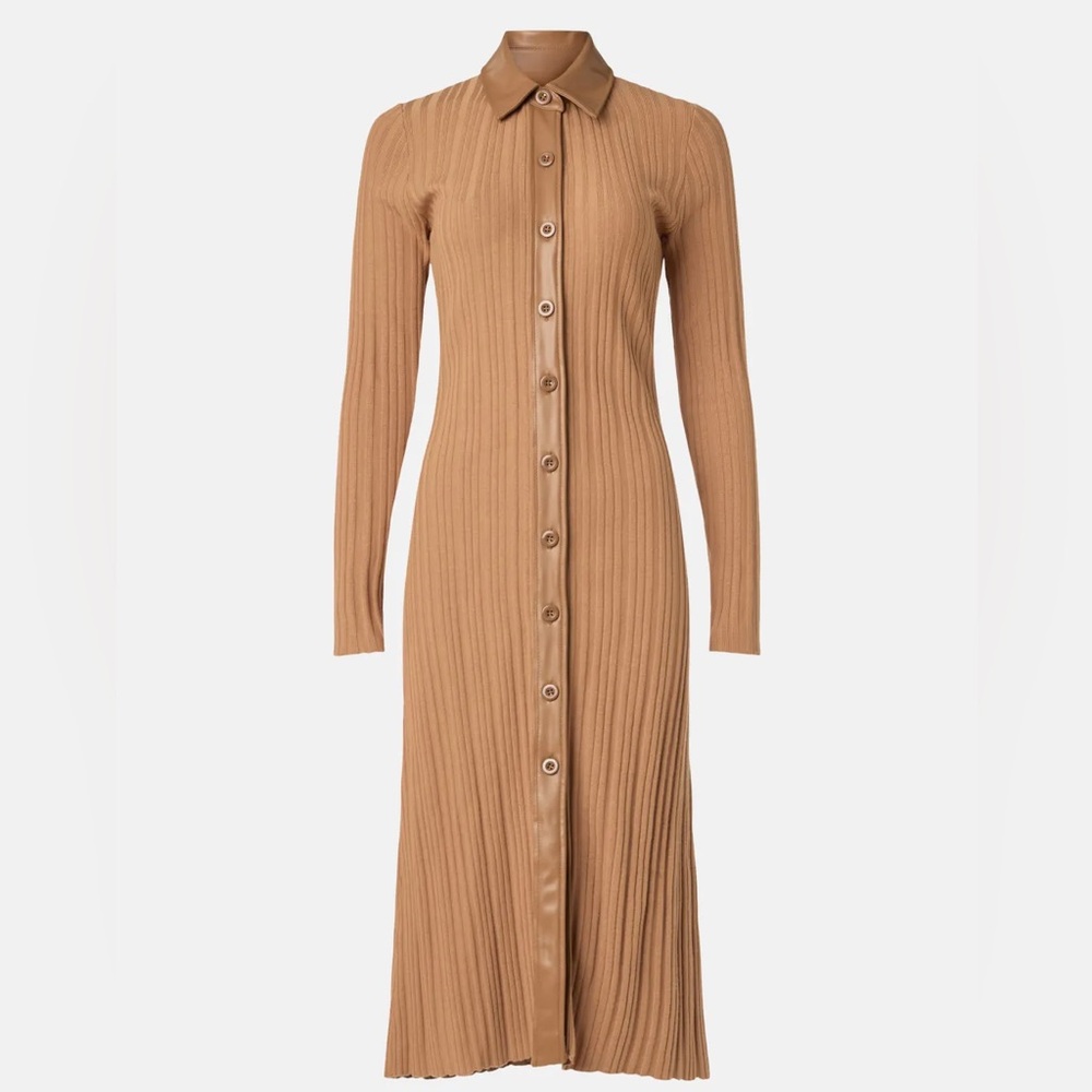 Toccin x RTR Womens Brown Camel Variegated Rib Knit Leather Combo Dress L Large
